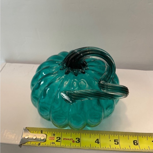 Hand Blown Glass Murano Art Style Teal Pumpkin.
